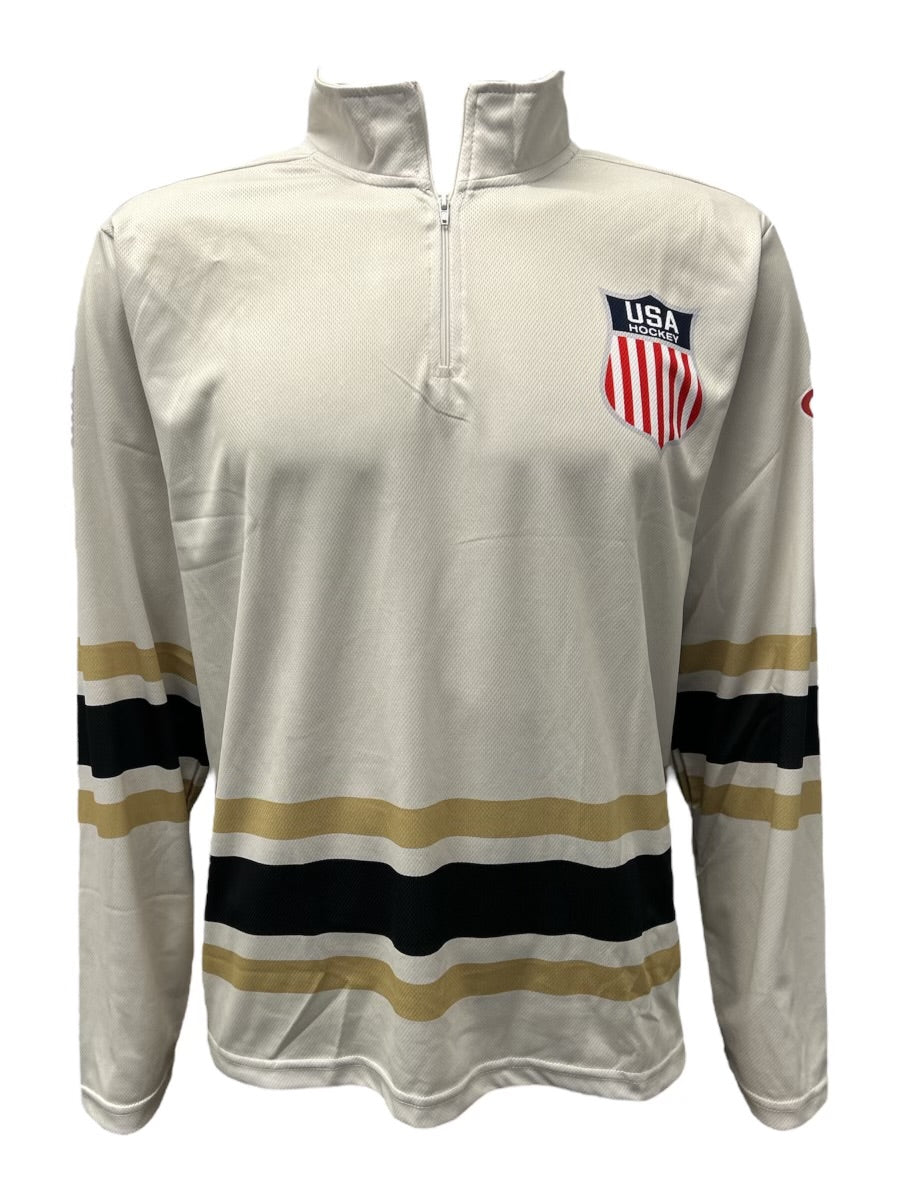 USA Hockey Shield Logo Official Vintage White Lightweight 1/4 Zip Pullover