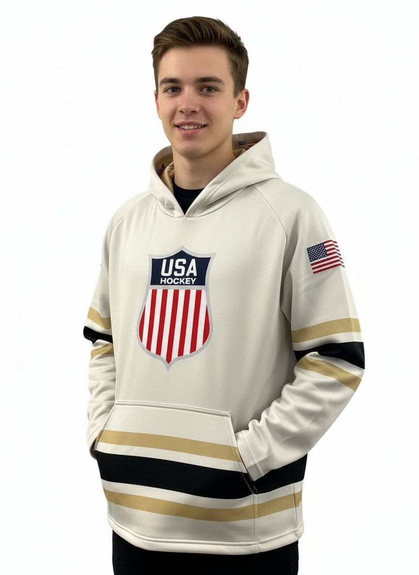 USA Hockey Shield Logo Official Vintage White Performance Hoodie