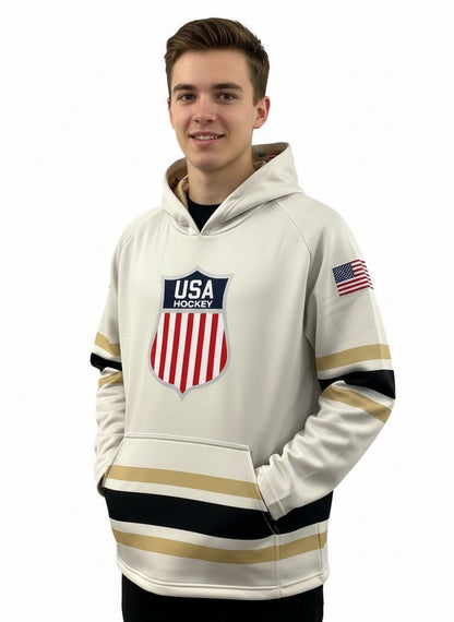 USA Hockey Shield Logo Official Vintage White Performance Hoodie