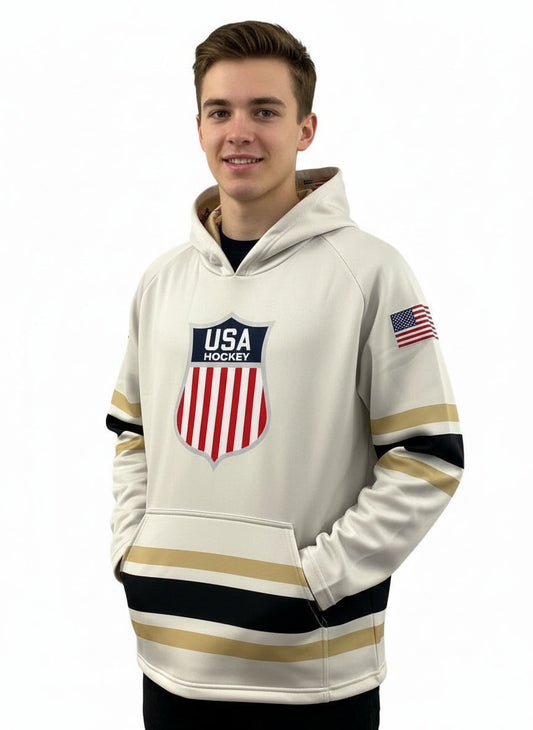 USA Hockey Shield Logo Official Vintage White Performance Hoodie