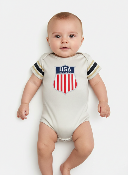 USA Hockey Shield Logo Official Vintage White Baby Onecie