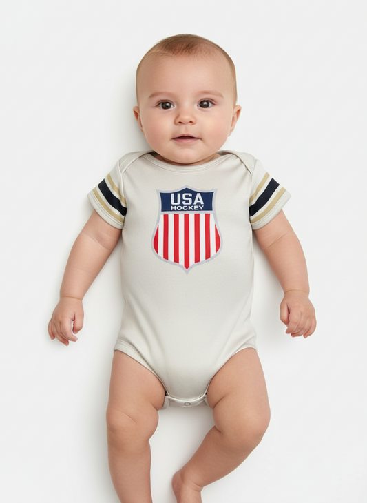 USA Hockey Shield Logo Official Vintage White Baby Onecie