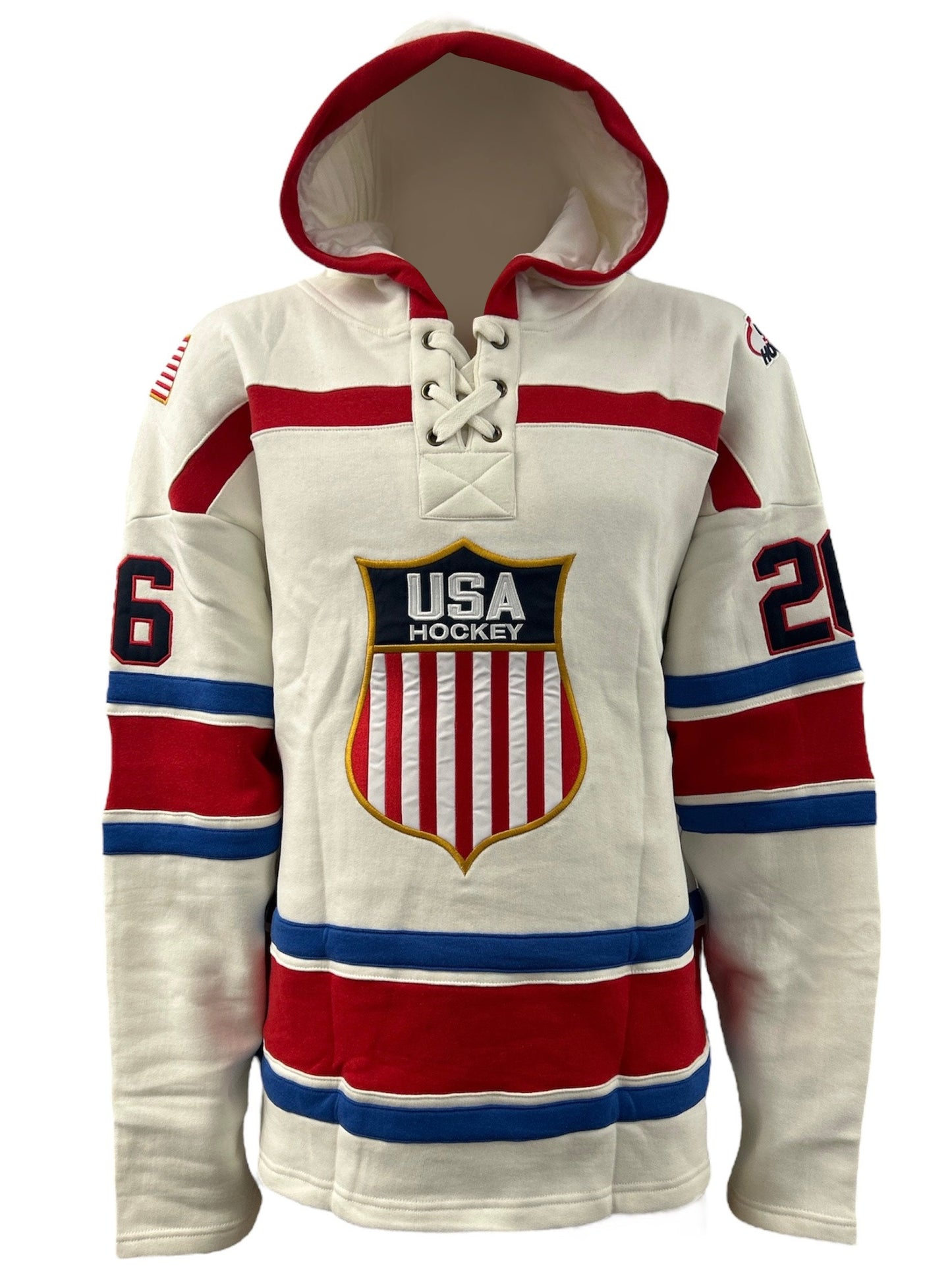 USA Hockey Shield Logo Official Embroidered Vintage White Lace Hoodie