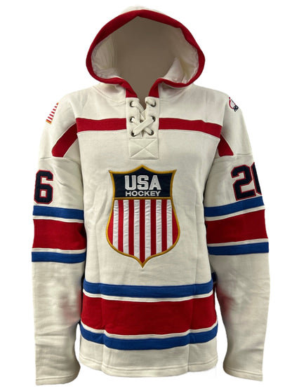 USA Hockey Shield Logo Official Embroidered Vintage White Lace Hoodie
