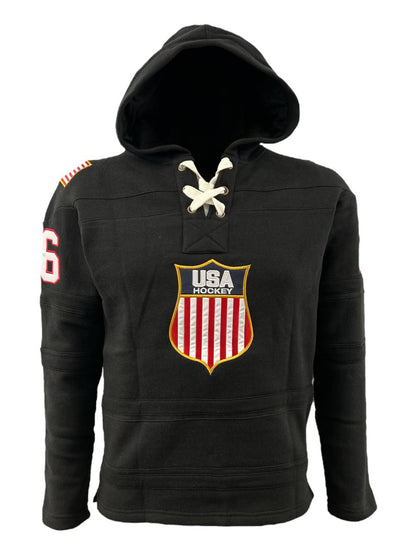 USA Hockey Shield Logo Official Vintage Look Embroidered  Black Lace Hoodie