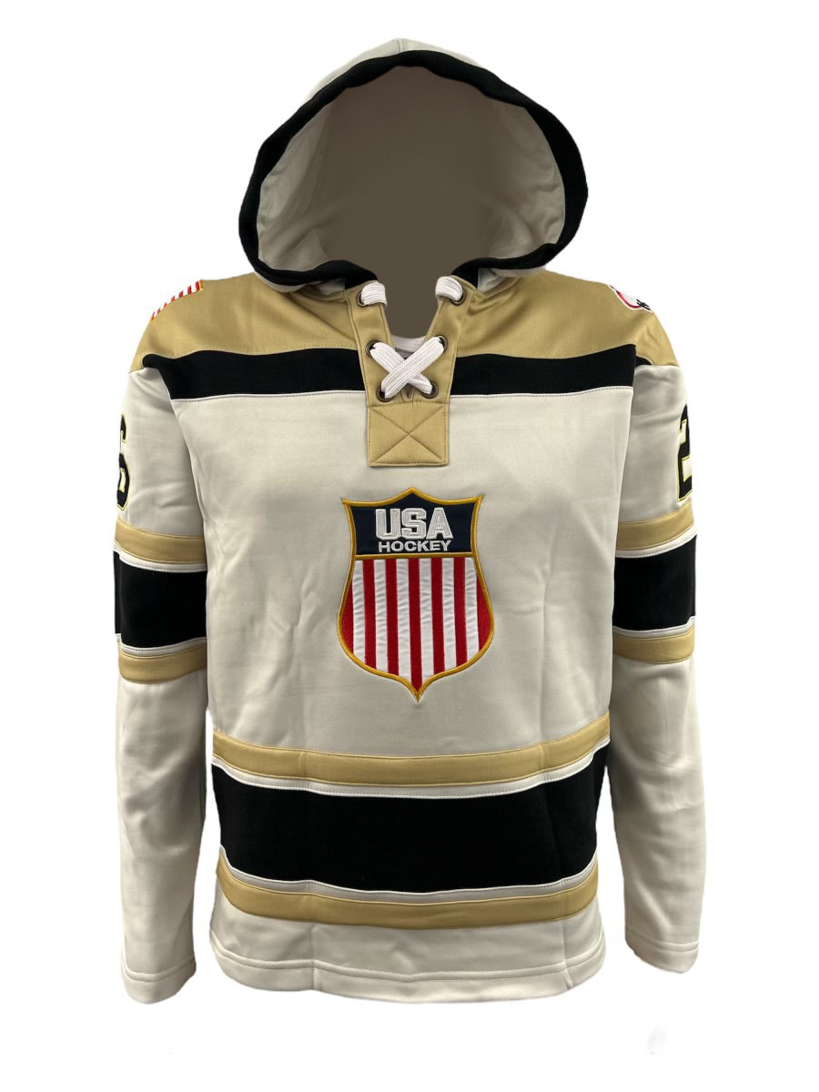 USA Hockey Shield Logo Official Embroidered Performance White Lace Hoodie