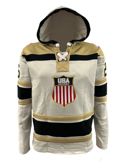 USA Hockey Shield Logo Official Embroidered Performance White Lace Hoodie