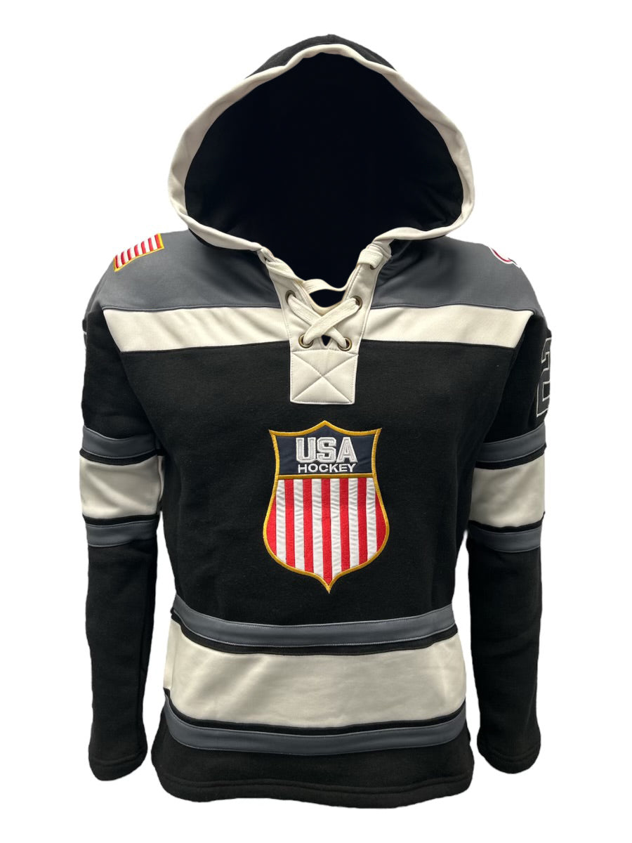 USA Hockey Shield Logo Official Embroidered Performance Black Lace Hoodie