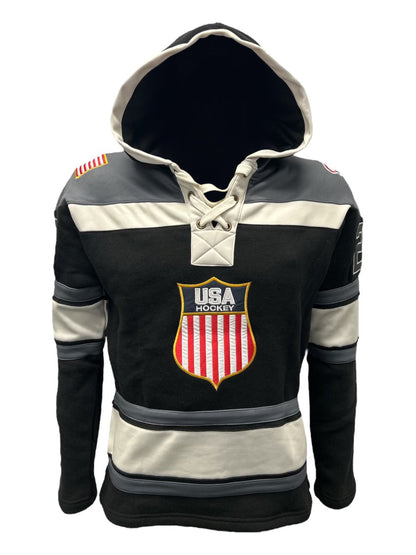 USA Hockey Shield Logo Official Embroidered Performance Black Lace Hoodie