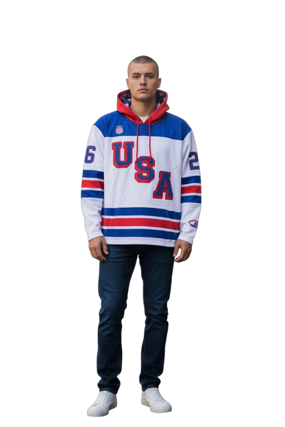 USA Hockey Shield 2026 Replica Jersey White Hoodie-(Out of stock sizes will ship by 03/01/2026)