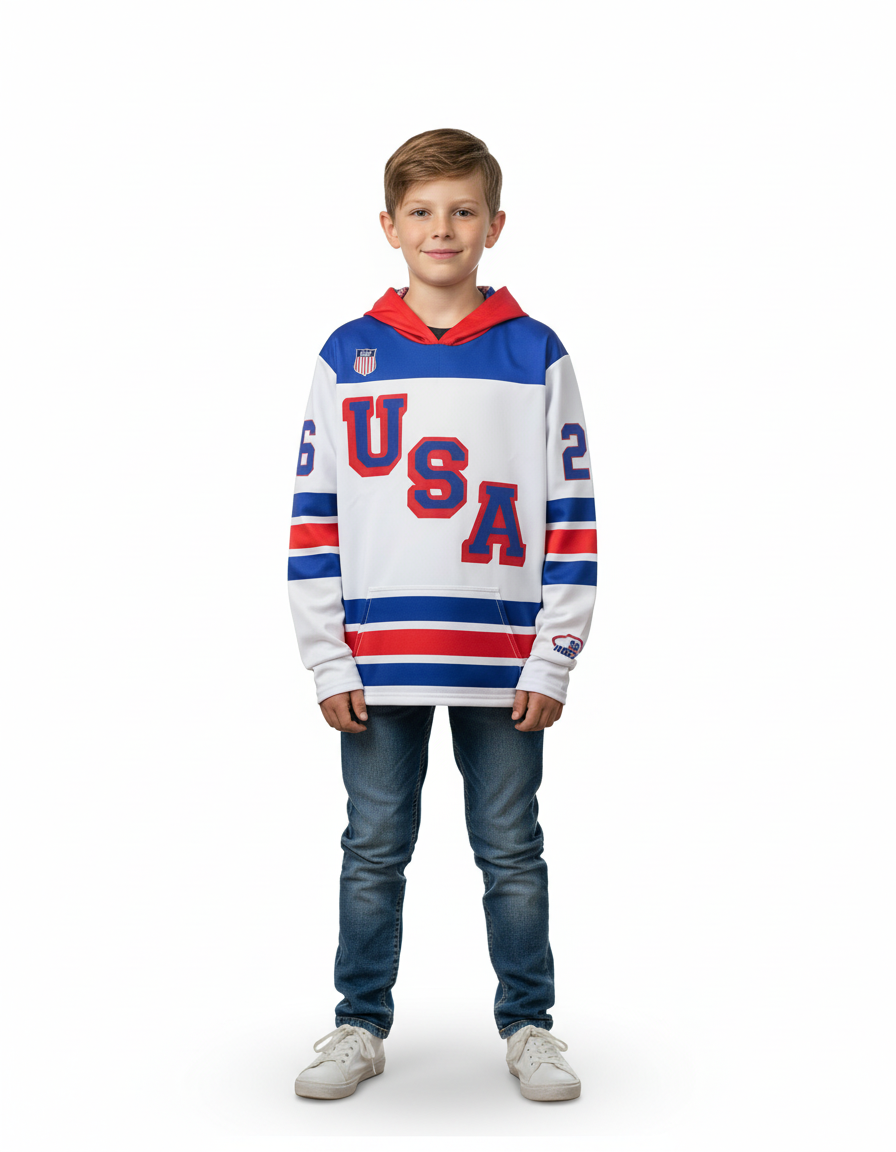USA Hockey Shield 2026 Replica Jersey White Hoodie-(Out of stock sizes will ship by 03/01/2026)