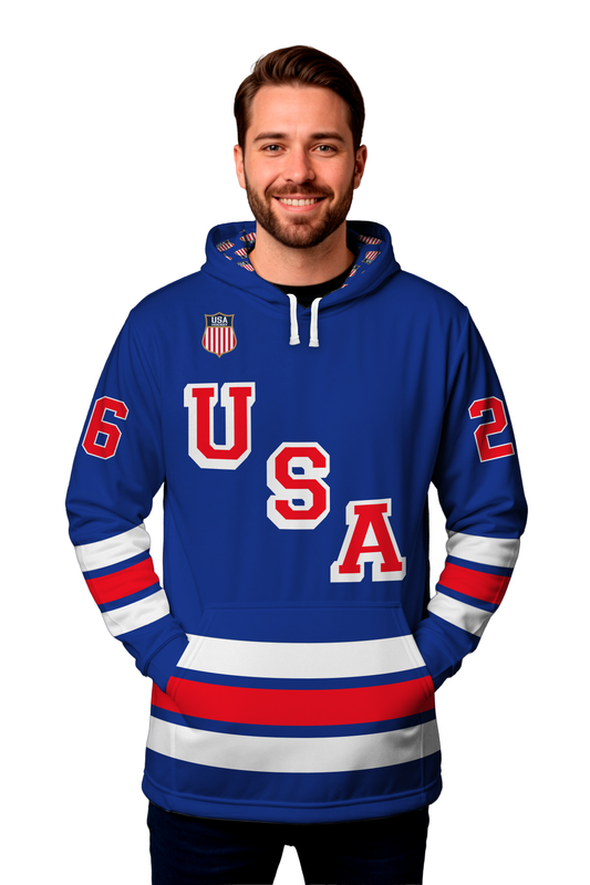 USA Hockey 2026 Replica Jersey Blue Hoodie-(Out of stock sizes will ship by 03/01/2026)