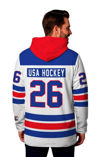 USA Hockey Shield 2026 Replica Jersey White Hoodie-(Out of stock sizes will ship by 03/01/2026)