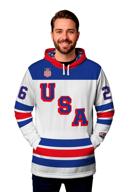 USA Hockey Shield 2026 Replica Jersey White Hoodie-(Out of stock sizes will ship by 03/01/2026)