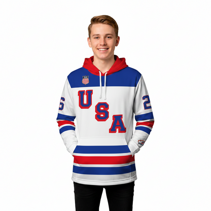 USA Hockey Shield 2026 Replica Jersey White Hoodie-(Out of stock sizes will ship by 03/01/2026)