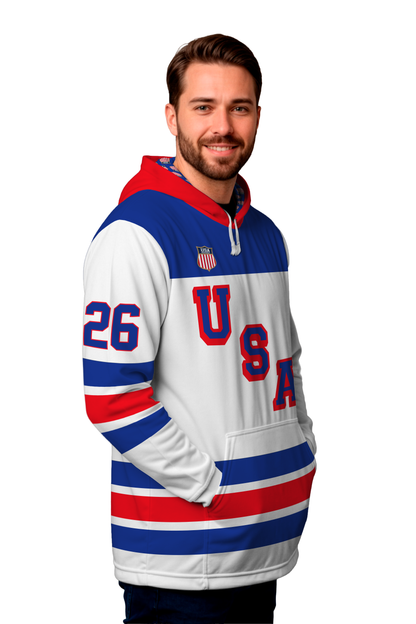 USA Hockey Shield 2026 Replica Jersey White Hoodie-(Out of stock sizes will ship by 03/01/2026)