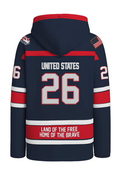 USA Hockey Shield Logo Official Embroidered Navy Lace Hoodie