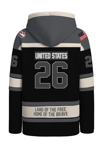 USA Hockey Shield Logo Official Embroidered Performance Black Lace Hoodie
