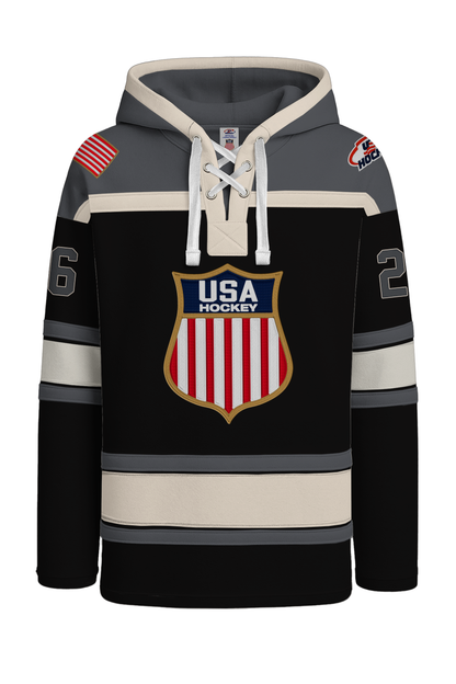 USA Hockey Shield Logo Official Embroidered Performance Black Lace Hoodie