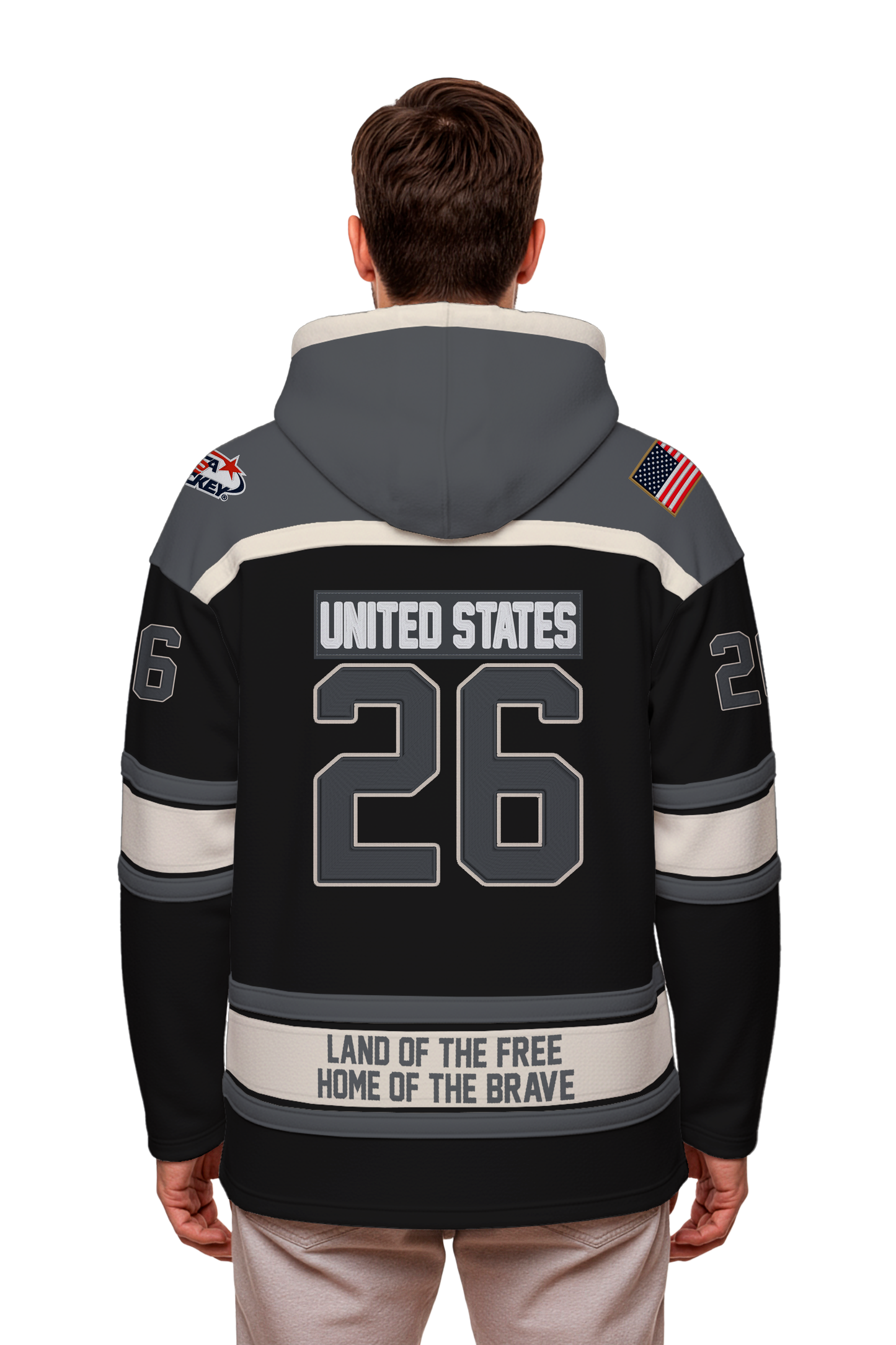 USA Hockey Shield Logo Official Embroidered Performance Black Lace Hoodie