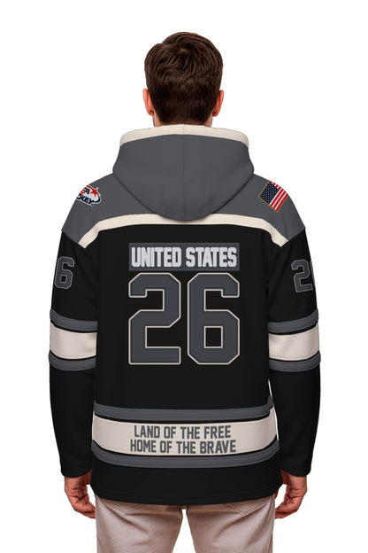 USA Hockey Shield Logo Official Embroidered Performance Black Lace Hoodie