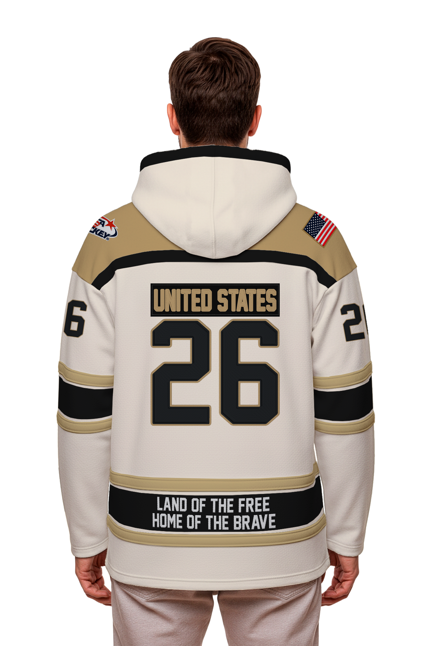 USA Hockey Shield Logo Official Embroidered Performance White Lace Hoodie