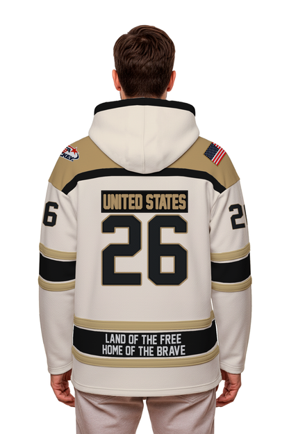 USA Hockey Shield Logo Official Embroidered Performance White Lace Hoodie