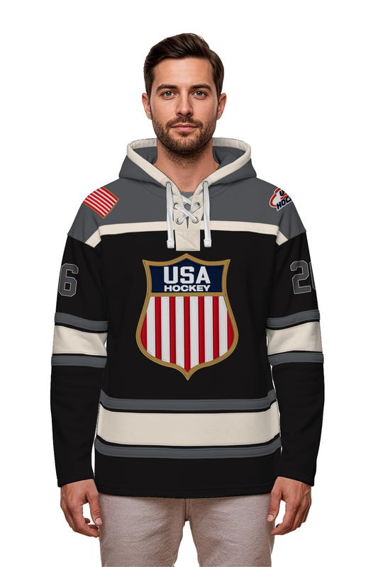 USA Hockey Shield Logo Official Embroidered Performance Black Lace Hoodie