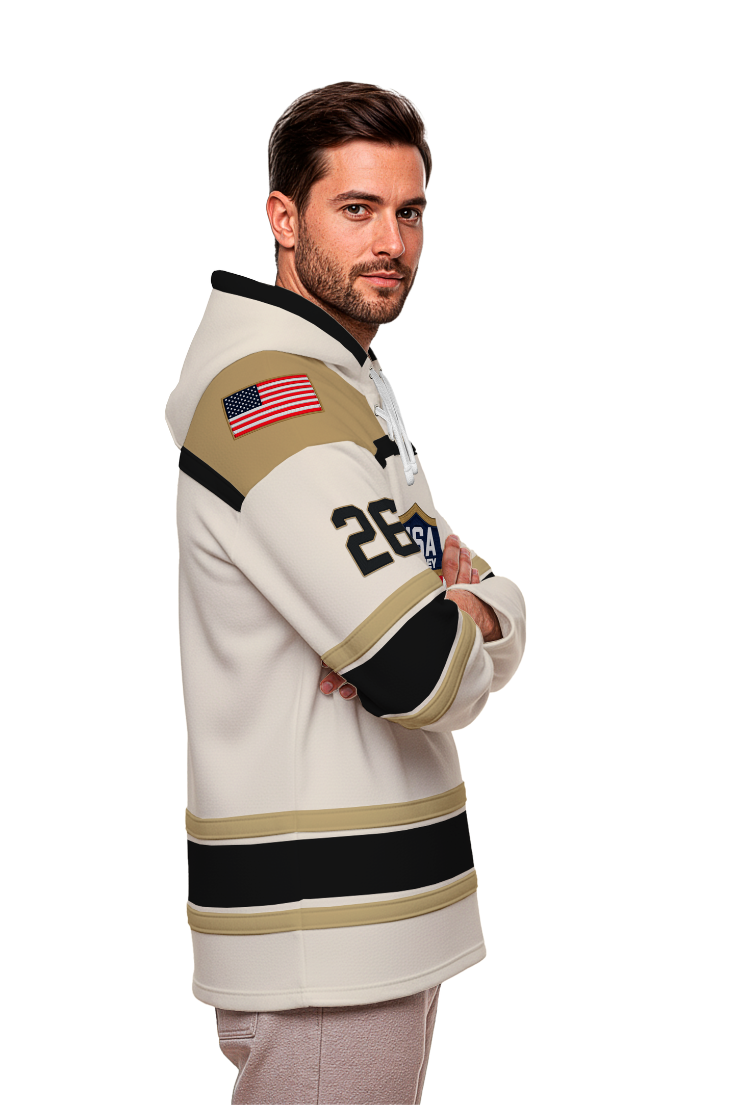 USA Hockey Shield Logo Official Embroidered Performance White Lace Hoodie