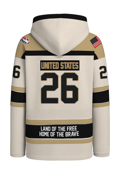 USA Hockey Shield Logo Official Embroidered Performance White Lace Hoodie