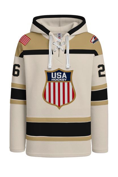 USA Hockey Shield Logo Official Embroidered Performance White Lace Hoodie