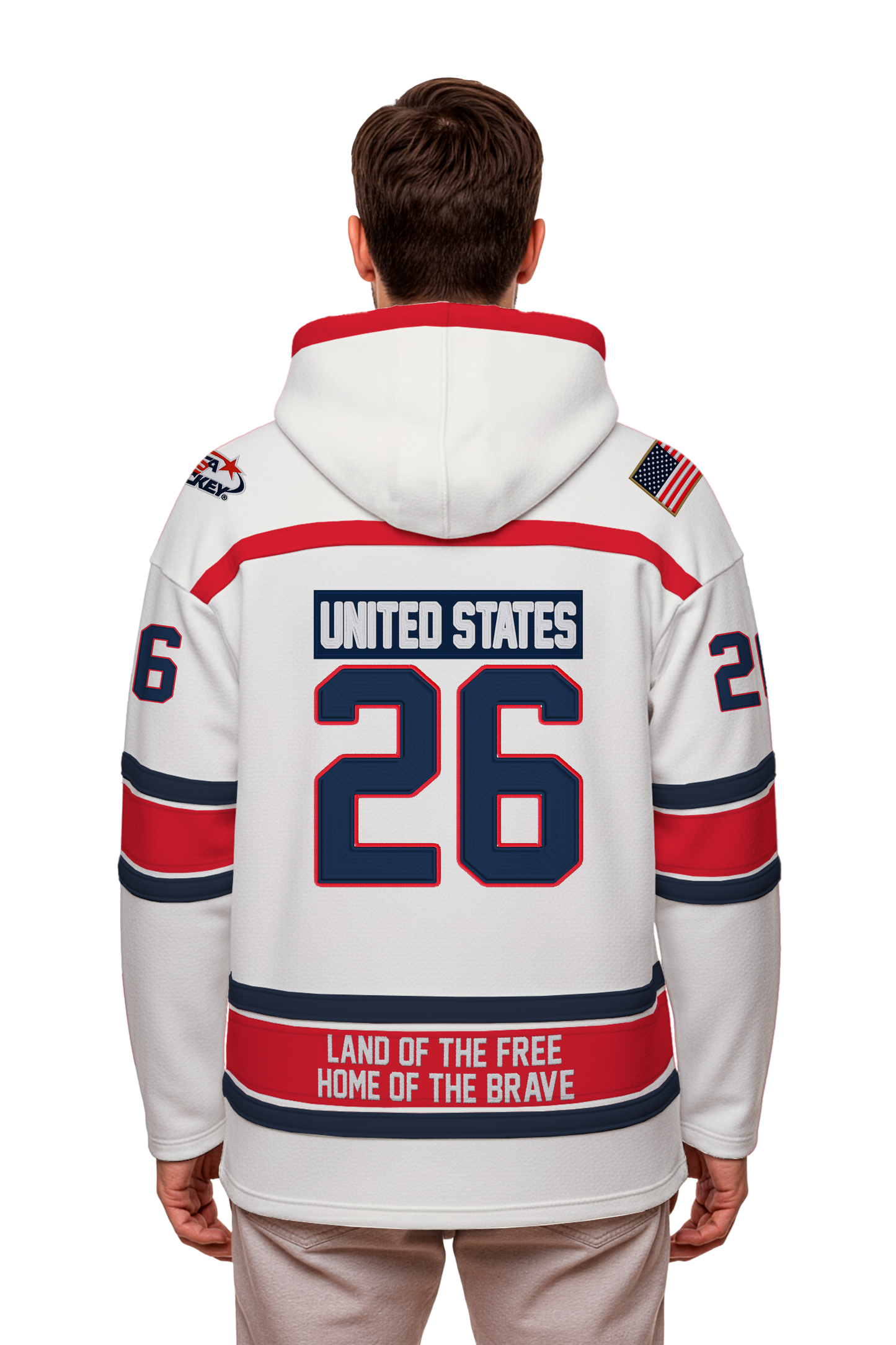 USA Hockey Shield Logo Official Embroidered Vintage White Lace Hoodie