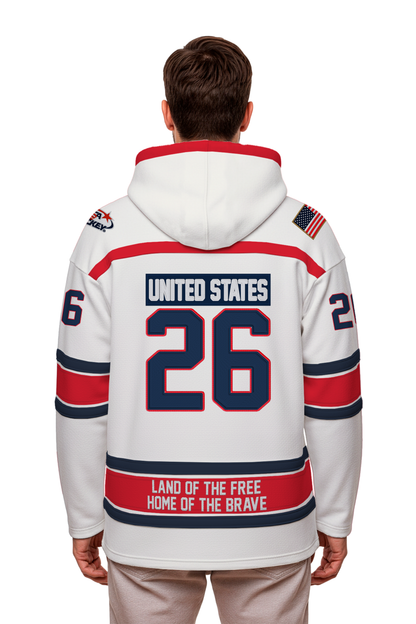 USA Hockey Shield Logo Official Embroidered Vintage White Lace Hoodie