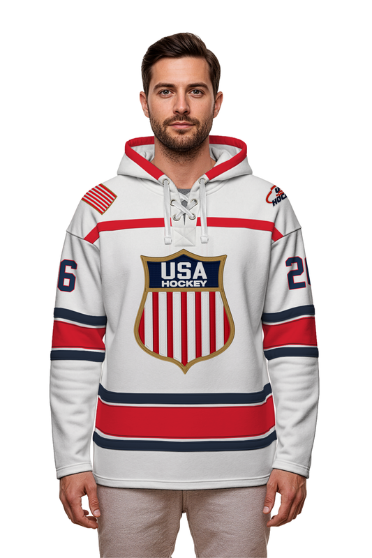 USA Hockey Shield Logo Official Embroidered Vintage White Lace Hoodie