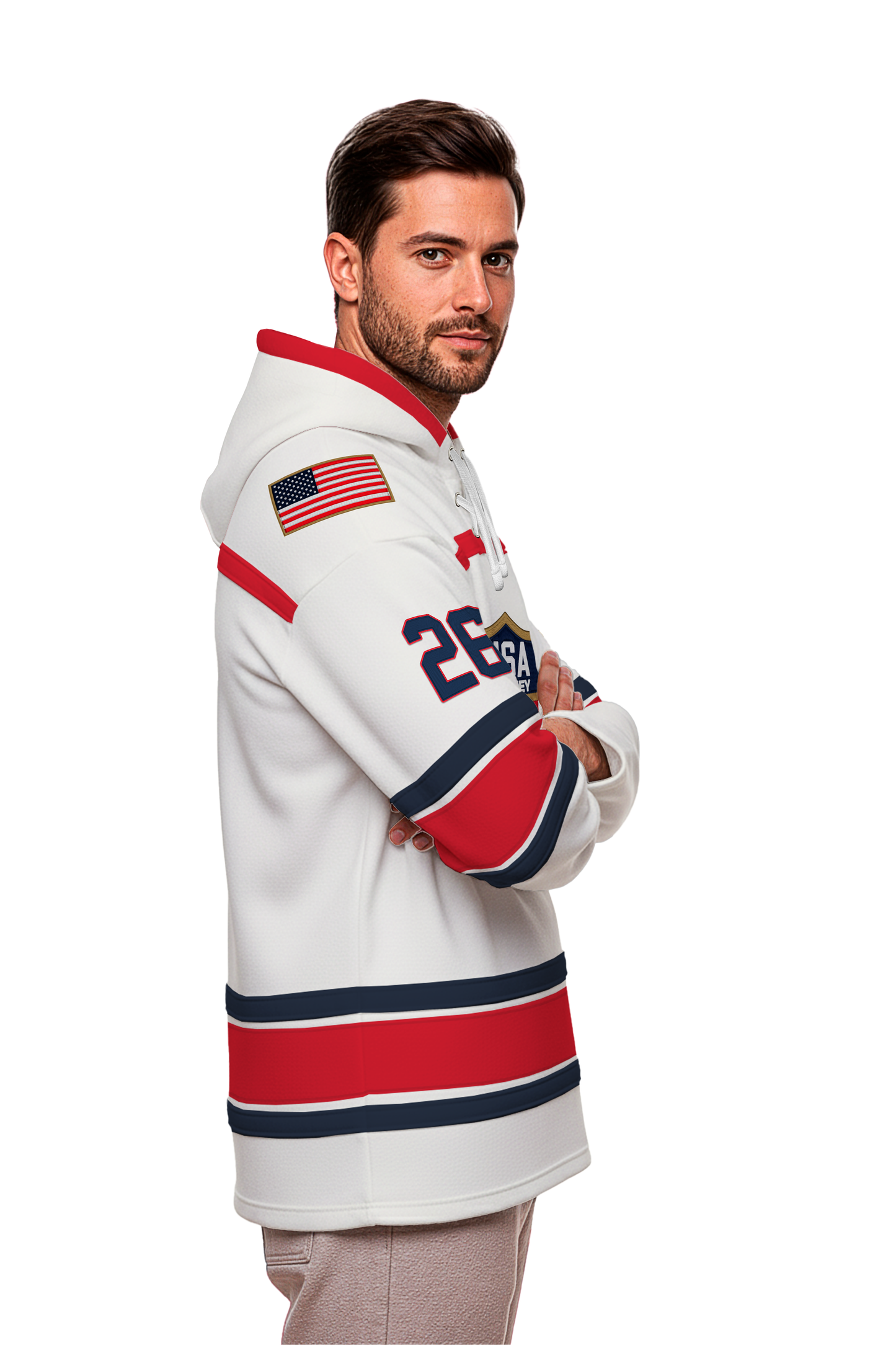 USA Hockey Shield Logo Official Embroidered Vintage White Lace Hoodie