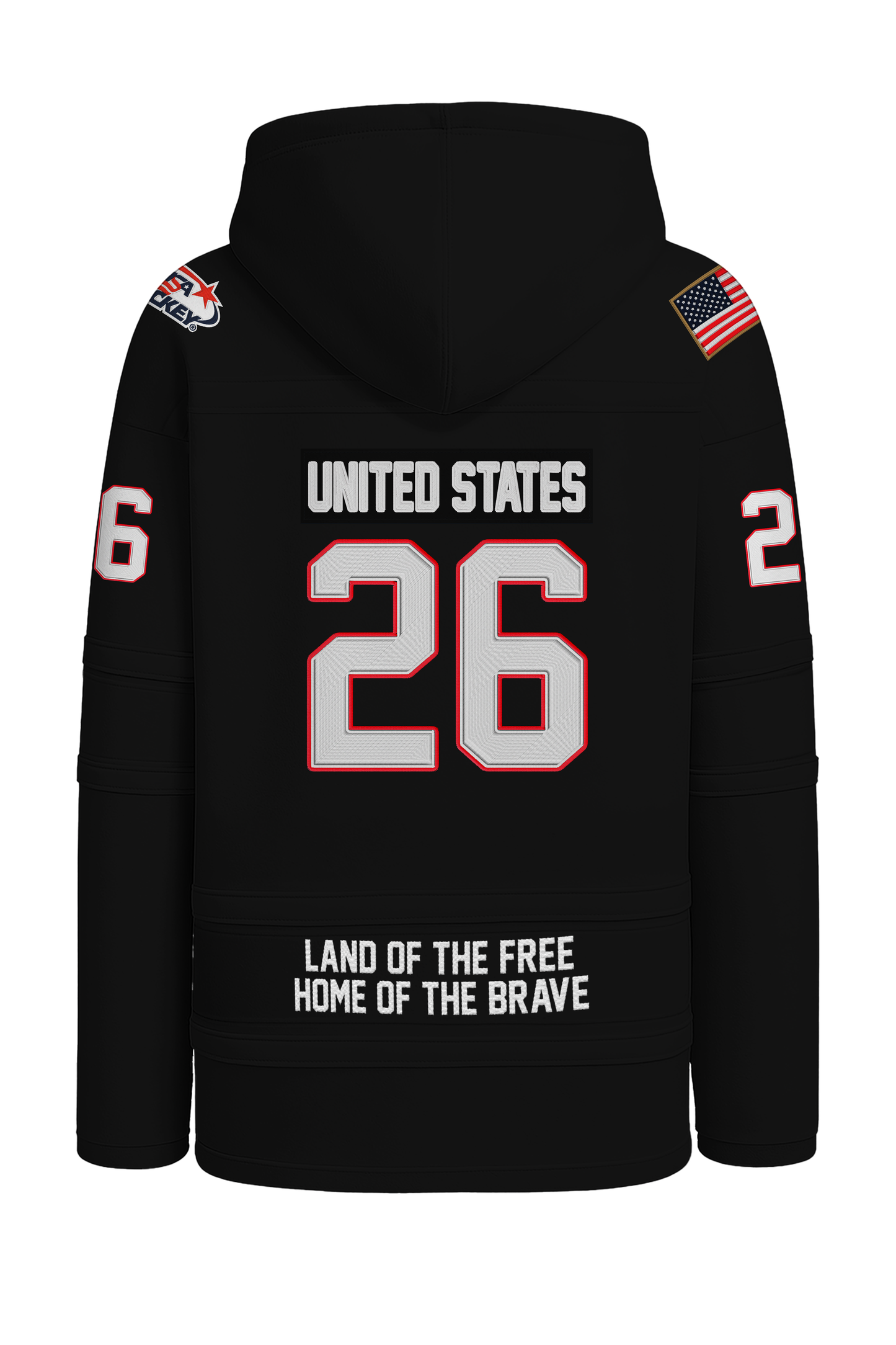 USA Hockey Shield Logo Official Vintage Look Embroidered  Black Lace Hoodie