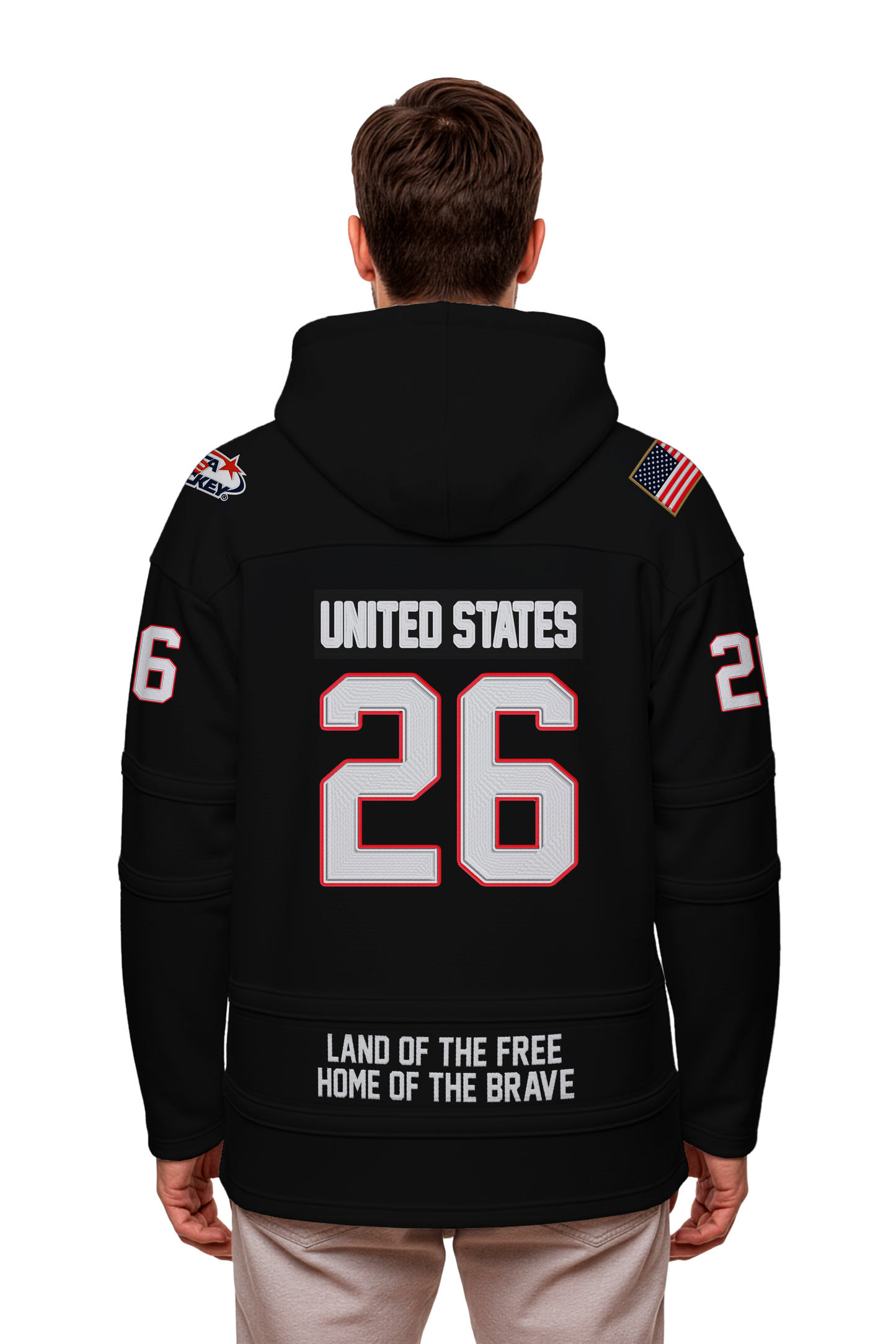 USA Hockey Shield Logo Official Vintage Look Embroidered  Black Lace Hoodie