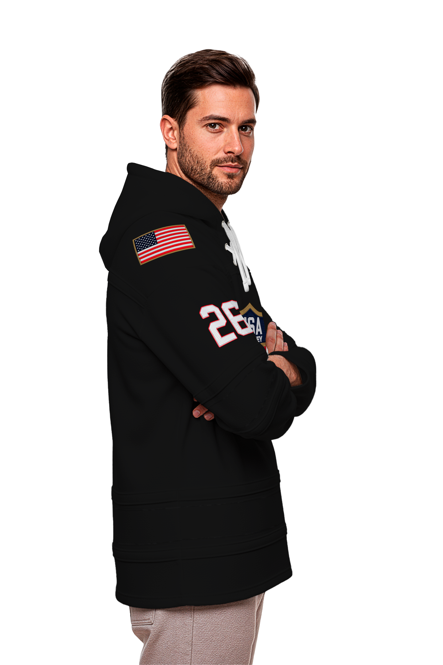 USA Hockey Shield Logo Official Vintage Look Embroidered  Black Lace Hoodie
