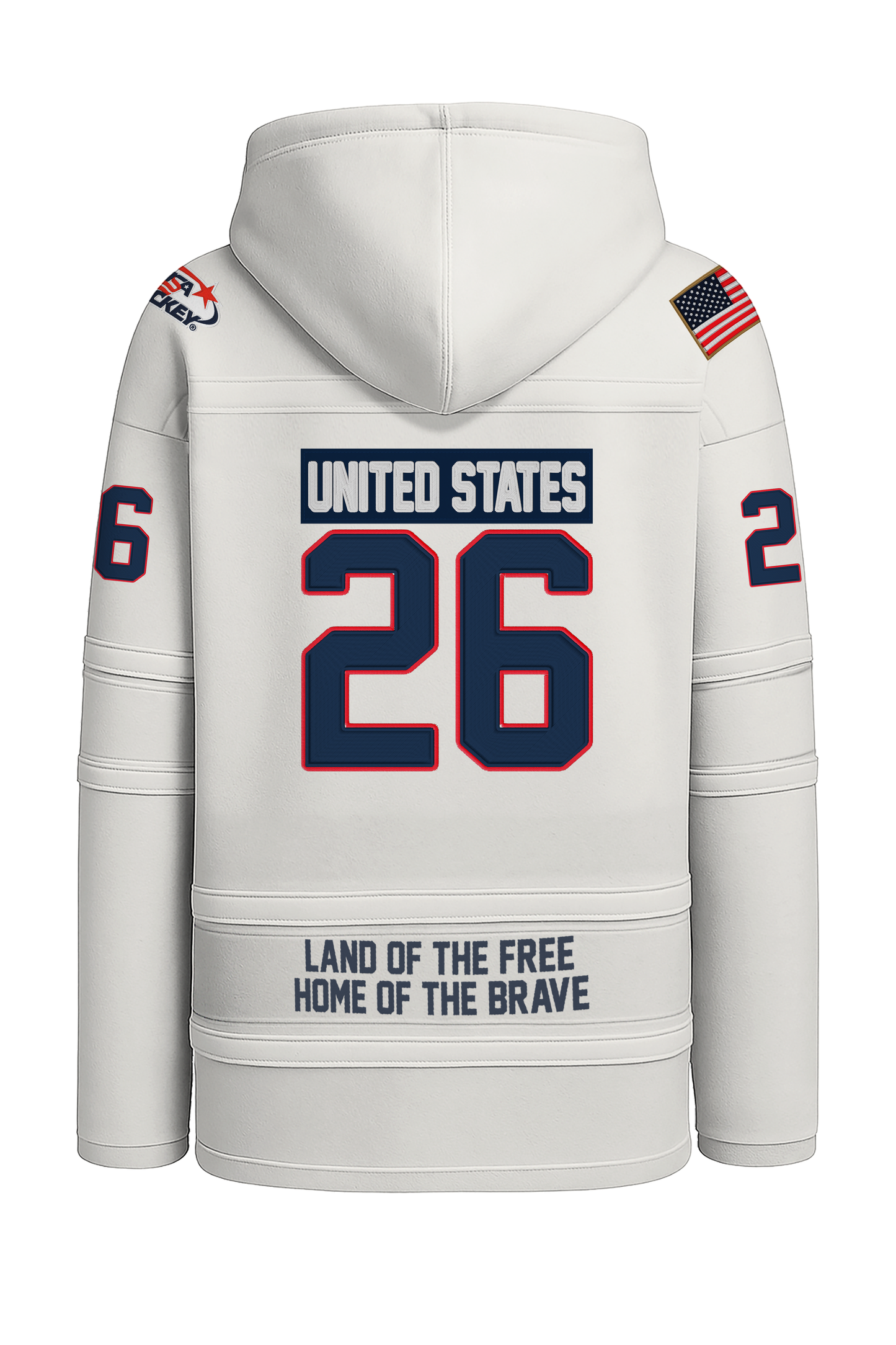 USA Hockey Shield Logo Official Vintage Look Embroidered White Lace Hoodie