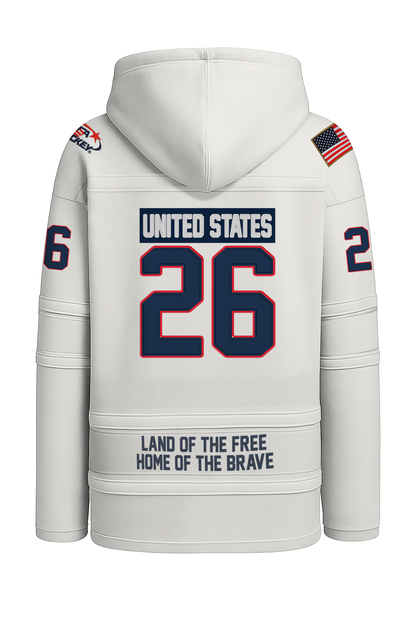 USA Hockey Shield Logo Official Vintage Look Embroidered White Lace Hoodie