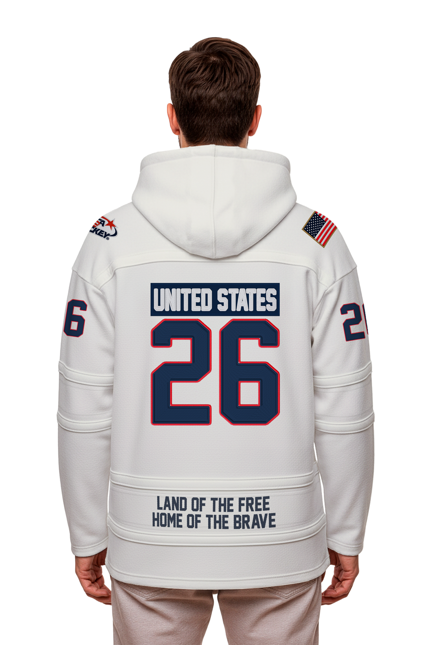 USA Hockey Shield Logo Official Vintage Look Embroidered White Lace Hoodie