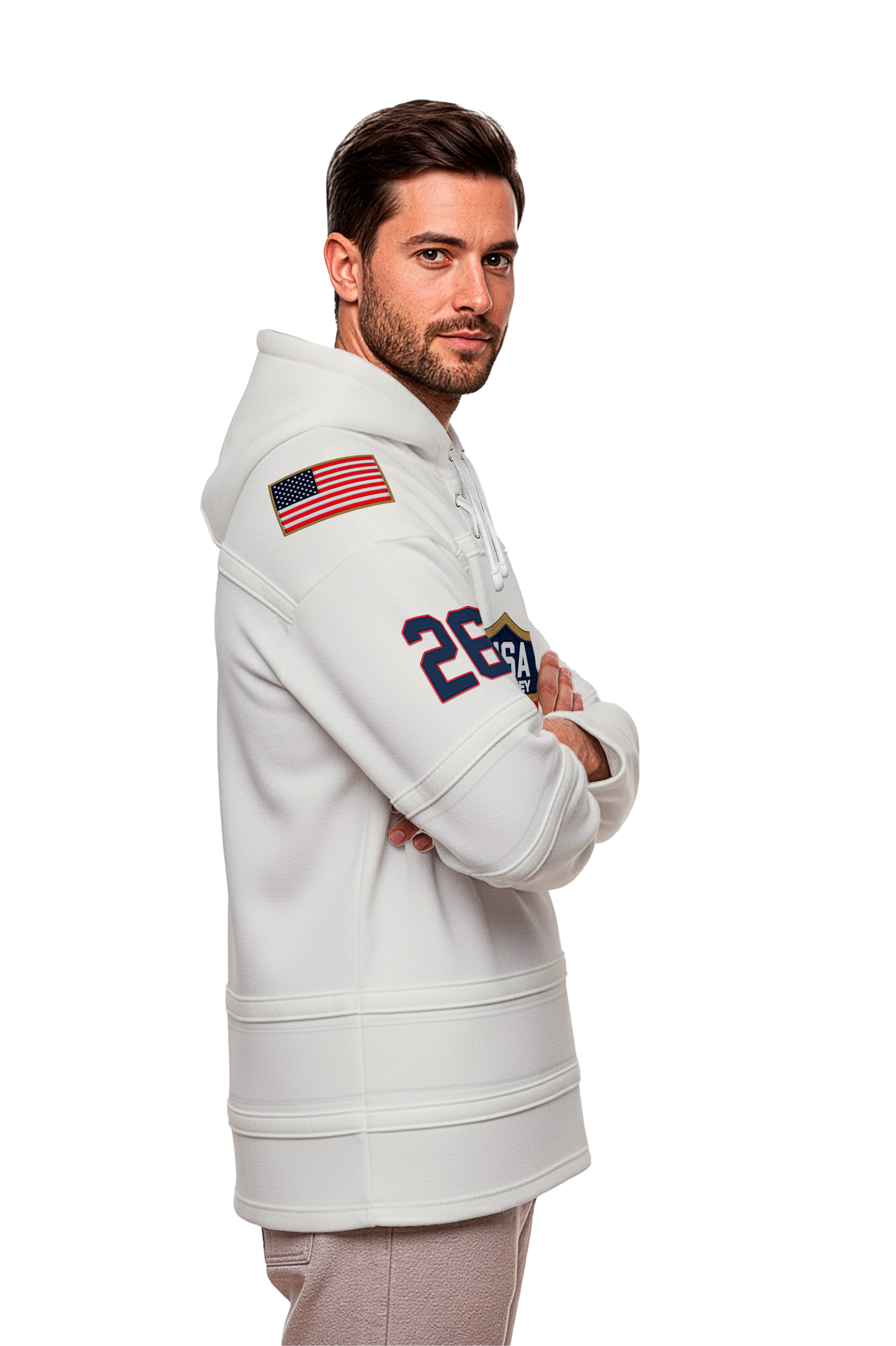 USA Hockey Shield Logo Official Vintage Look Embroidered White Lace Hoodie