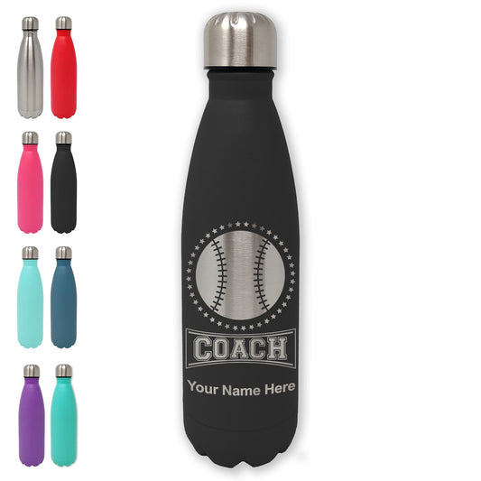 LaserGram Double Wall Water Bottle, Baseball Coach, Personalized Engraving Included