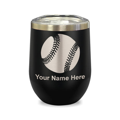 LaserGram Double Wall Stainless Steel Wine Glass, Baseball Ball, Personalized Engraving Included