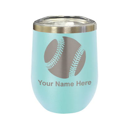 LaserGram Double Wall Stainless Steel Wine Glass, Baseball Ball, Personalized Engraving Included