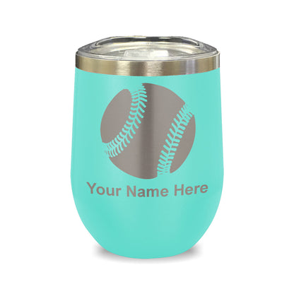 LaserGram Double Wall Stainless Steel Wine Glass, Baseball Ball, Personalized Engraving Included