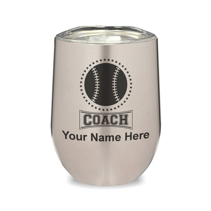 LaserGram Double Wall Stainless Steel Wine Glass, Baseball Coach, Personalized Engraving Included