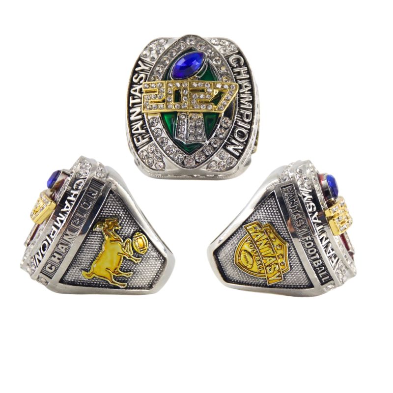 2027 Fantasy Football Championship Ring Replica – Ram Head Design with Color Enamel Details