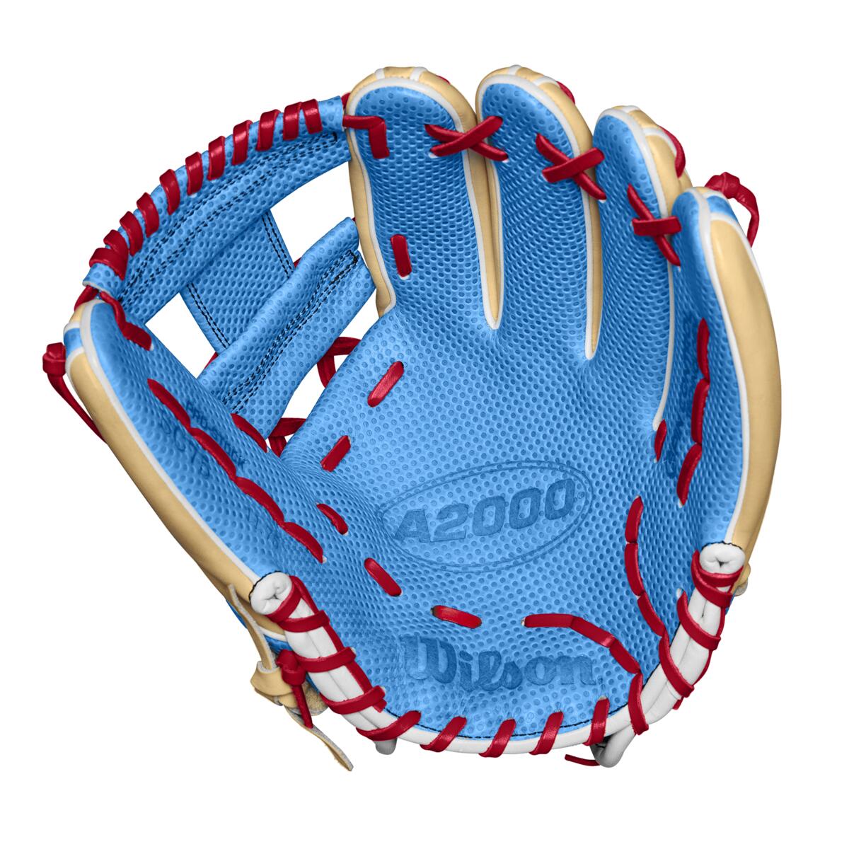 Wilson 2024 Fall A2000 1975 Blonde/Sky Blue 11.75" Baseball Glove WBW1022681175