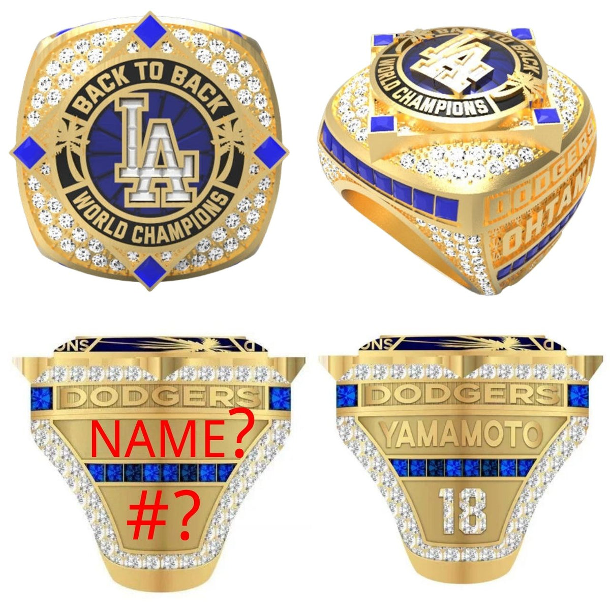 Custom Los Angeles Back-to-Back Baseball Championship Ring – Personalized Championship Ring with Name & Number